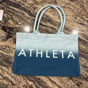NWOT Athleta Ombre Blue Canvas Tote Bag - Reusable Shopping, Beach, Gym Bag